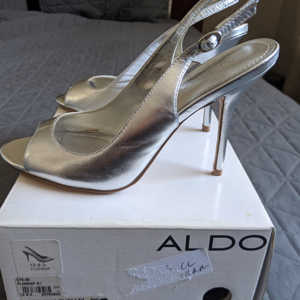 Aldo Silver Slingback Heels - Picture 3 of 5